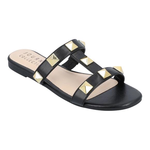 Journee Collection Shoes - Journee Collection Black and Gold Studded Sandals